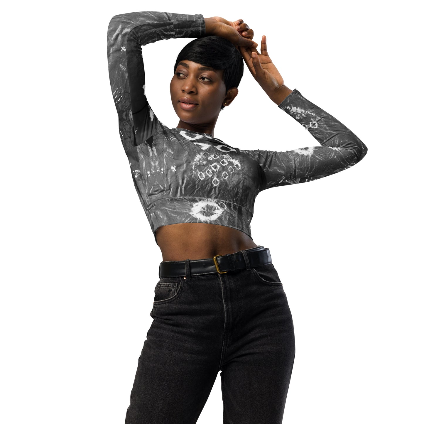 Shibori Pattern Recycled long-sleeve crop top